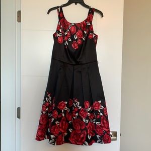 Black dress with red rose pattern